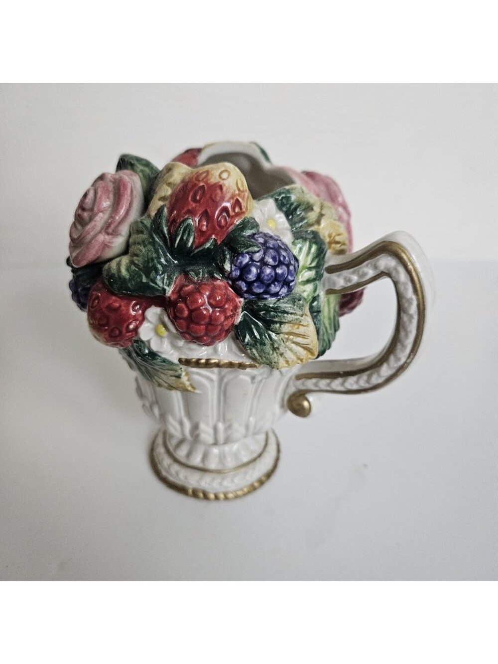 RARE Vintage 1998 Fitz and Floyd Strawberries & Roses Creamer Pitcher
